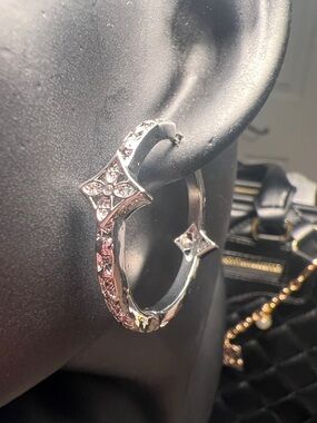 Silver Crystal Star Hoop Earrings - Women Jewelry